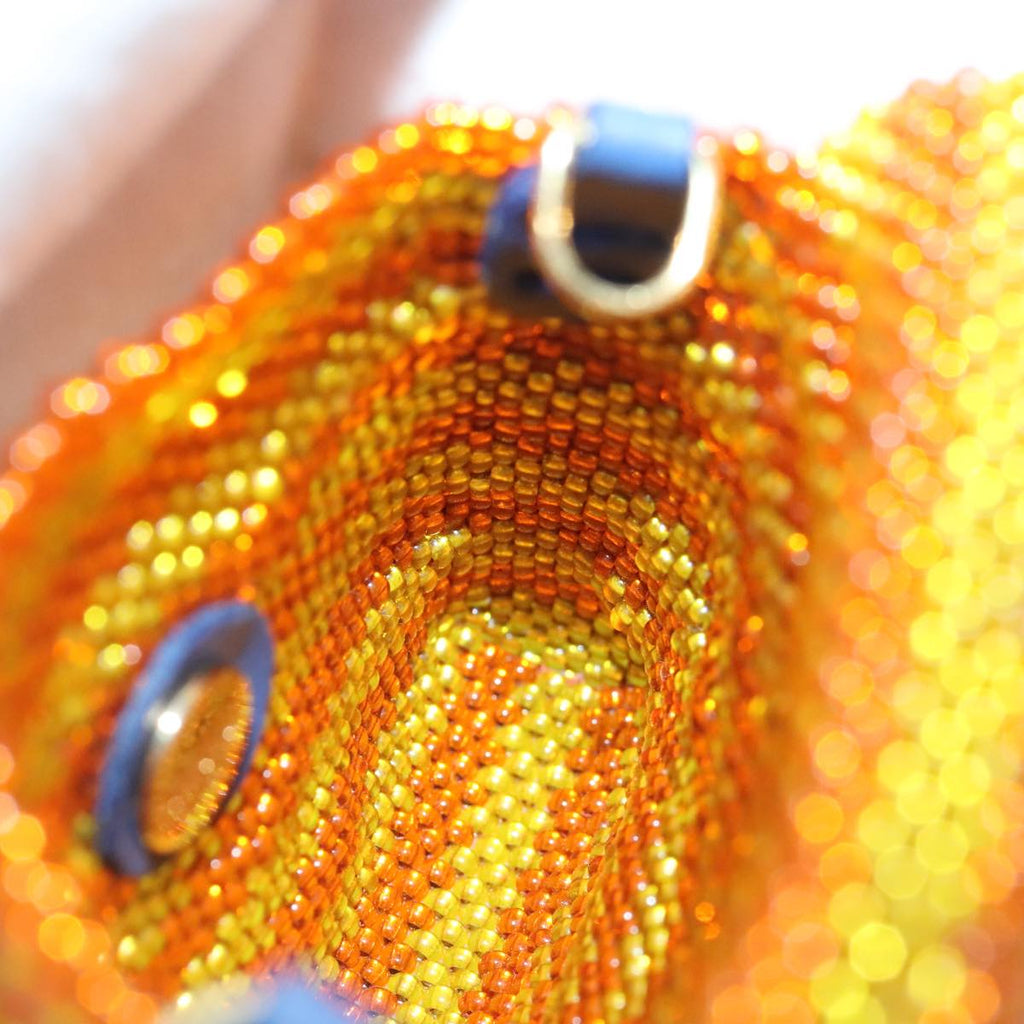 FENDI Chain Shoulder Bag Beads Orange Gold 91931