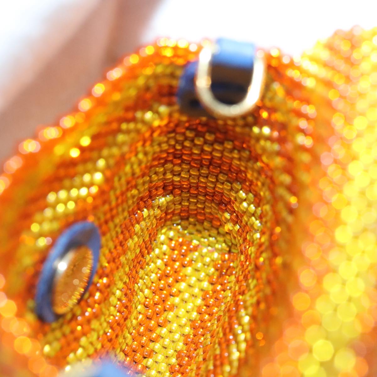 FENDI Chain Shoulder Bag Beads Orange Gold 91931
