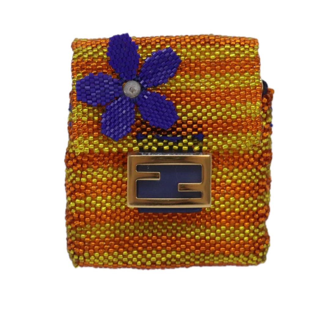 FENDI Chain Shoulder Bag Beads Orange Gold 91931