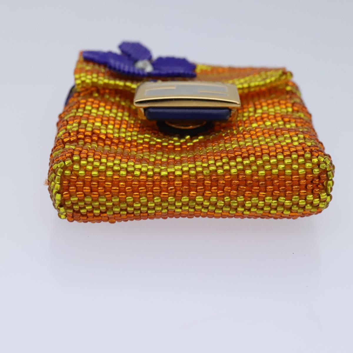 FENDI Chain Shoulder Bag Beads Orange Gold 91931
