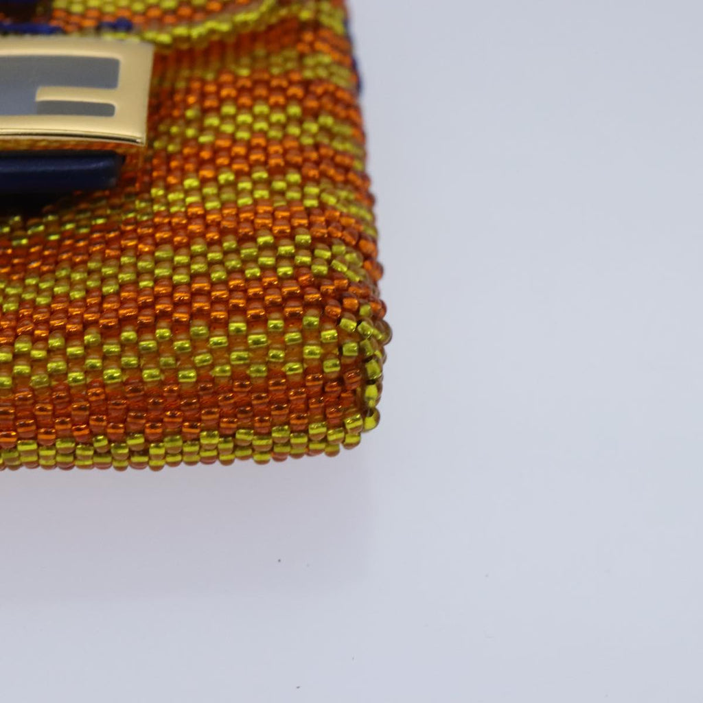 FENDI Chain Shoulder Bag Beads Orange Gold 91931