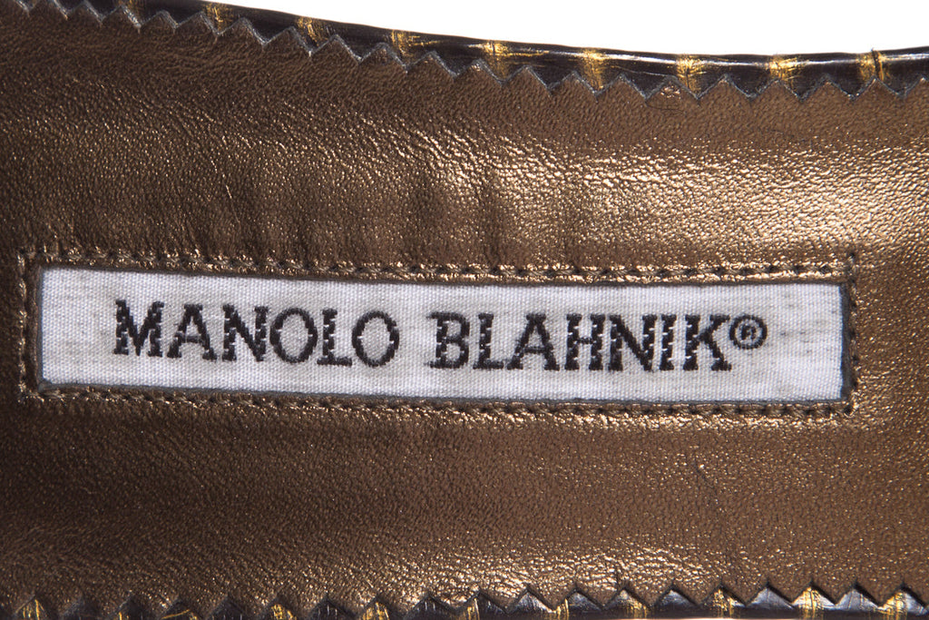 Manolo Blahnik Olive Embossed Exotic Leather Mules SZ 39