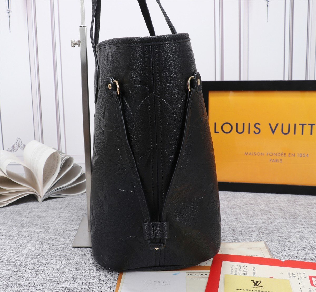 Louis Vuitton Neverfull MM Tote Bag Monogram Empreinte Black For Women Handbags, Shoulder Bags 12.2in/31cm LV M45685