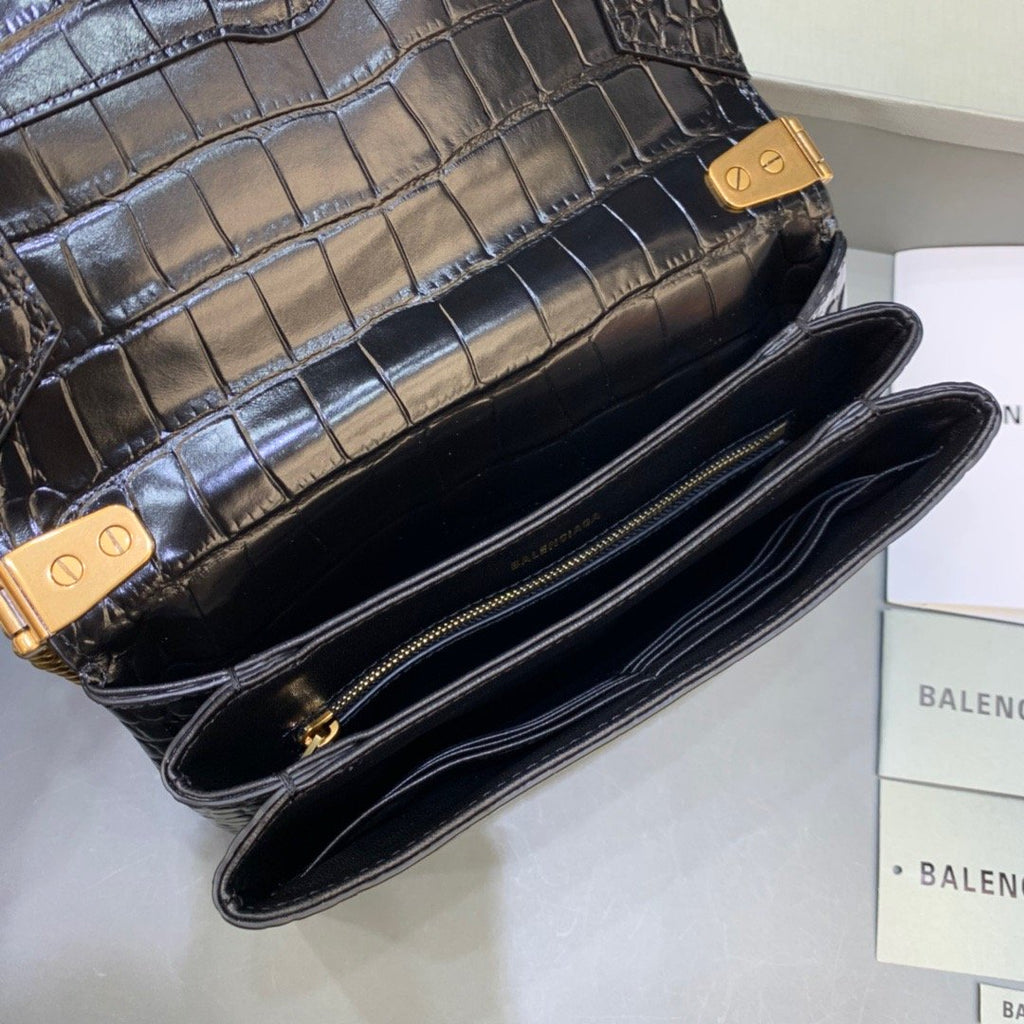Balen Triplet Small Bag CrocoGLAMIle Embossed Black, For Women,  Bags 8.3in/21cm