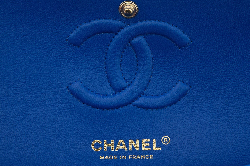 Chanel Electric Blue Matte Caviar Chevron Small Flap CGHW Handbag