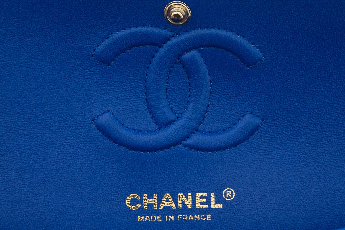 Chanel Electric Blue Matte Caviar Chevron Small Flap CGHW Handbag