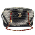 CHANEL Matelasse Chain Shoulder Bag Cotton Black White CC 92066S