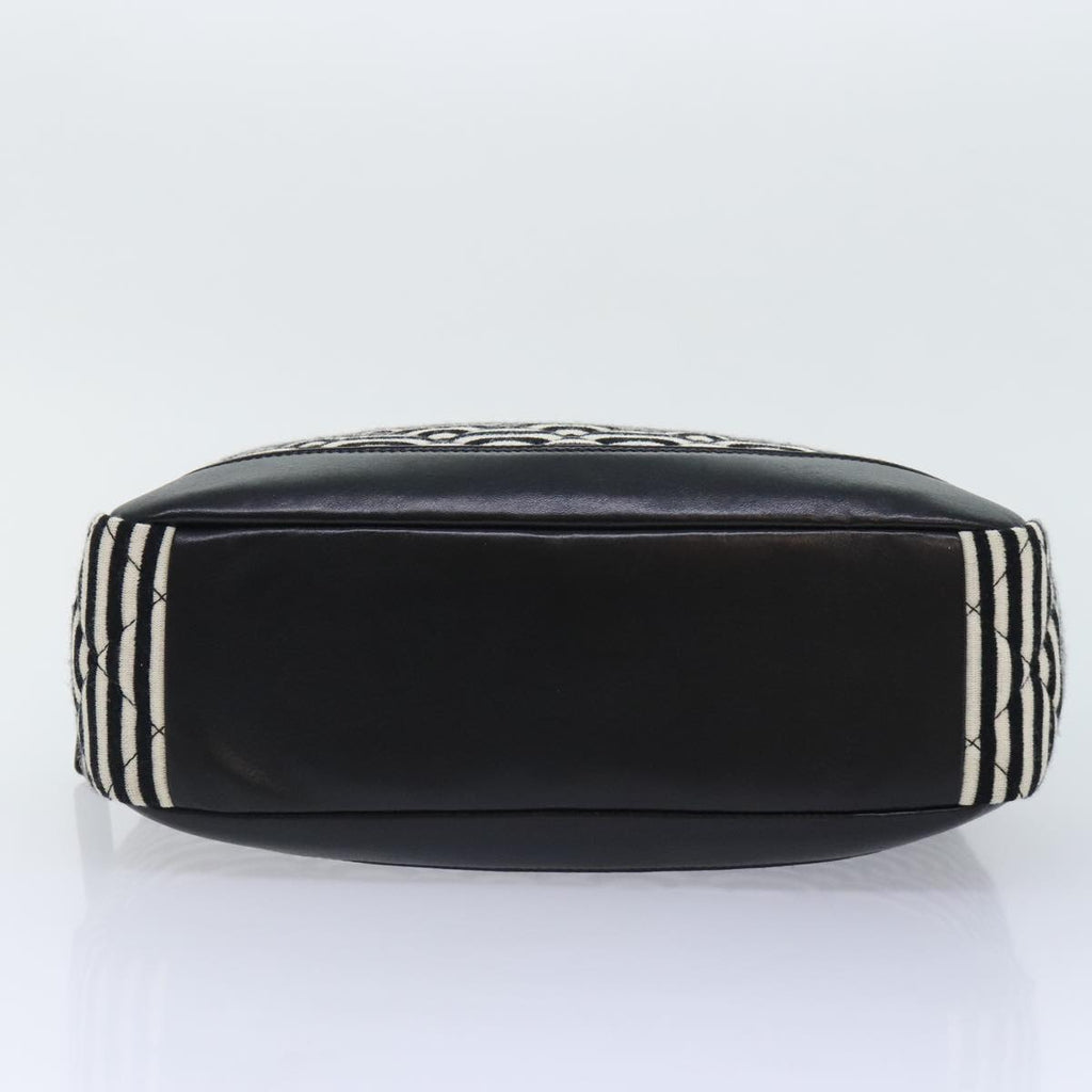 CHANEL Matelasse Chain Shoulder Bag Cotton Black White CC 92066S