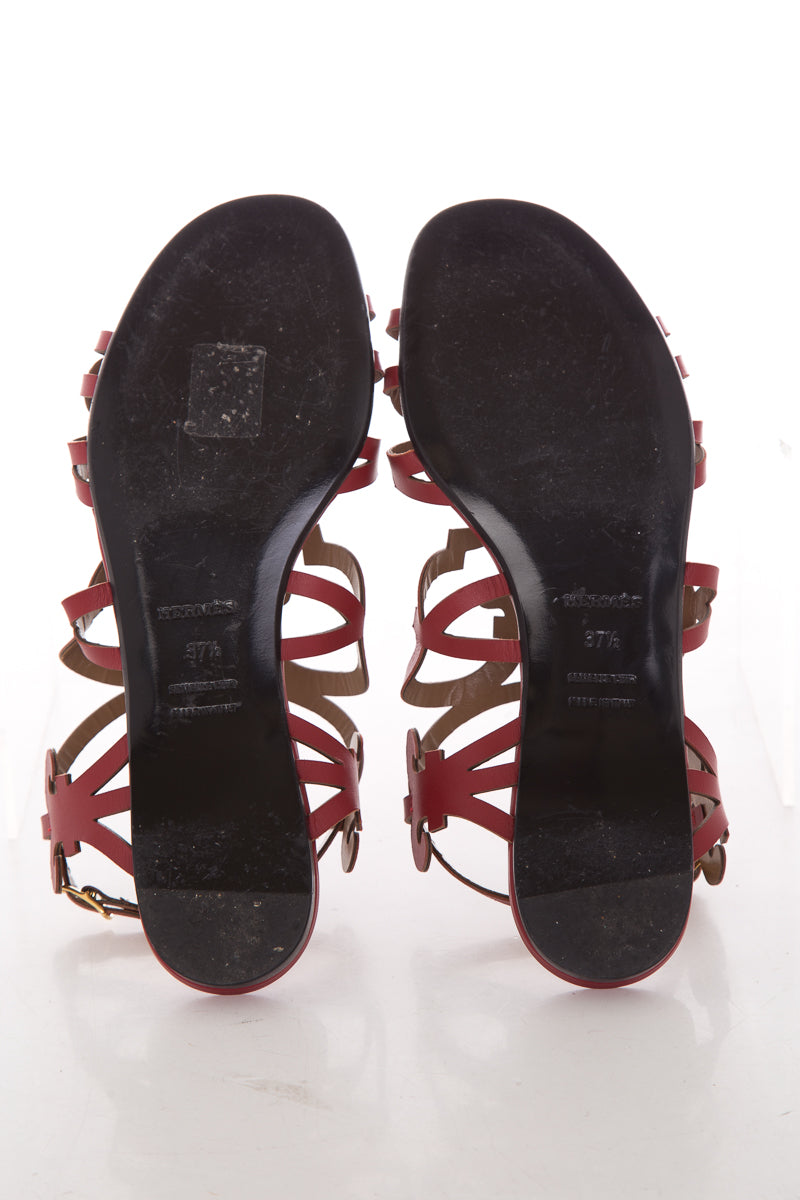 HermÃƒÆ’Ã‚Â¨s Red Karlotta Sandals SZ 37.5