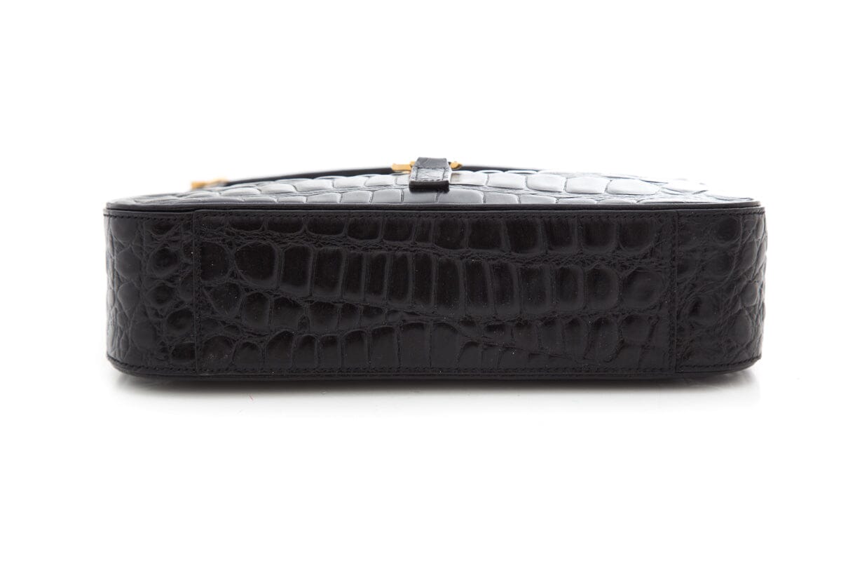 Saint Laurent Black Crocodile Embossed Leather Cassandre Handbag