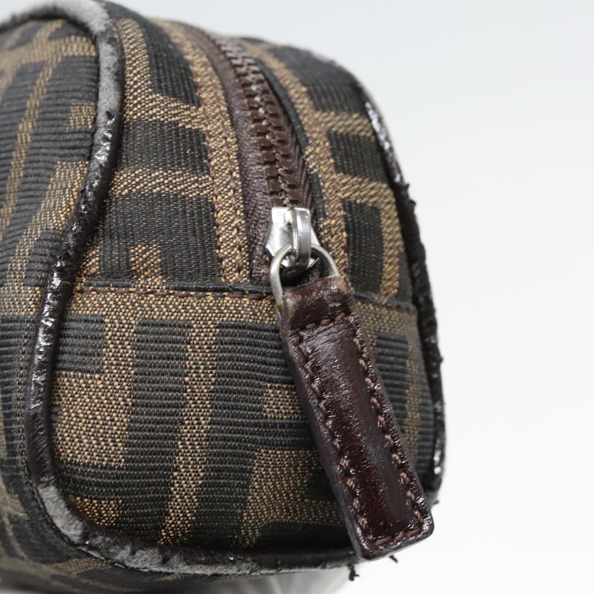 FENDI Zucca Canvas Pouch Brown Black Silver 92188