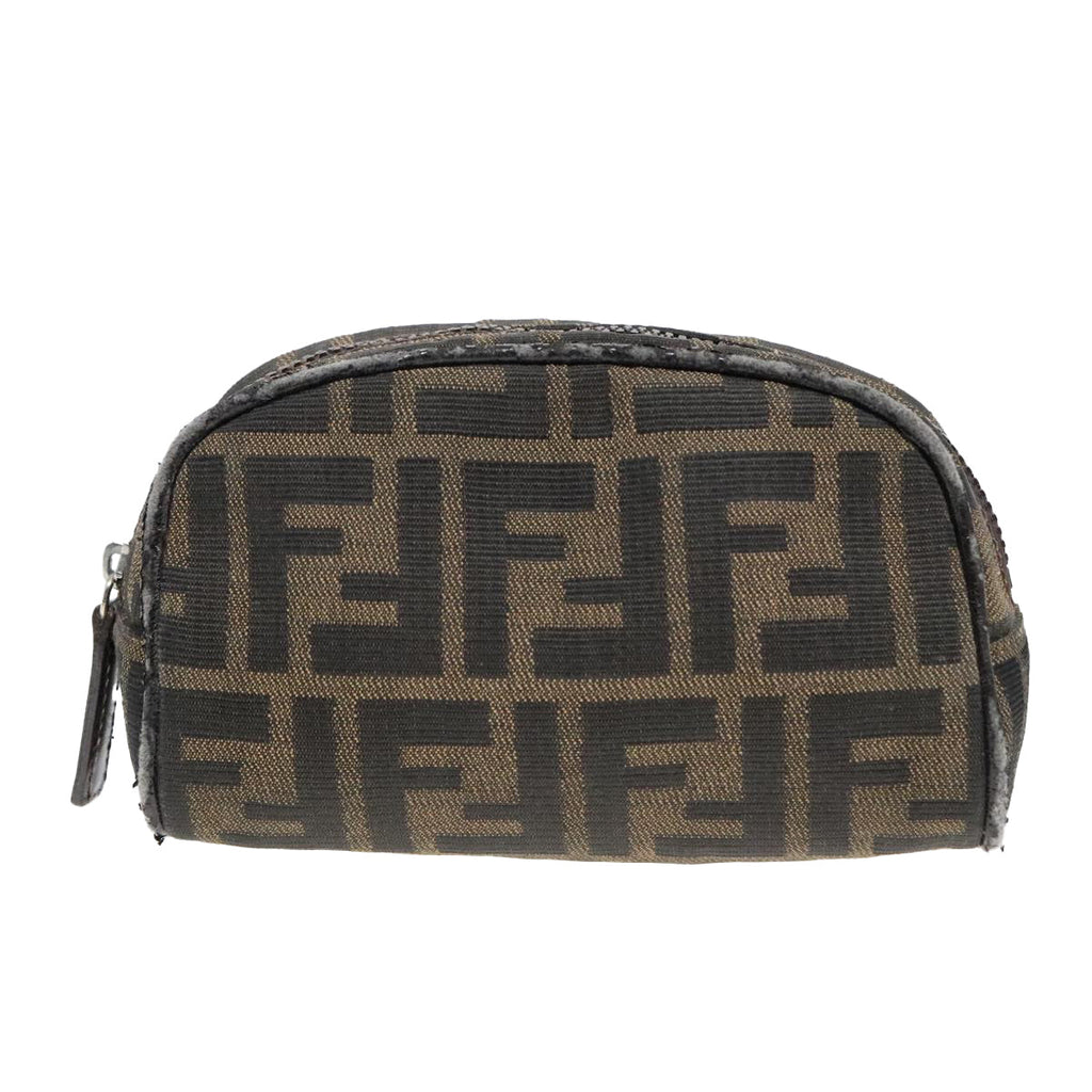 FENDI Zucca Canvas Pouch Brown Black Silver 92188
