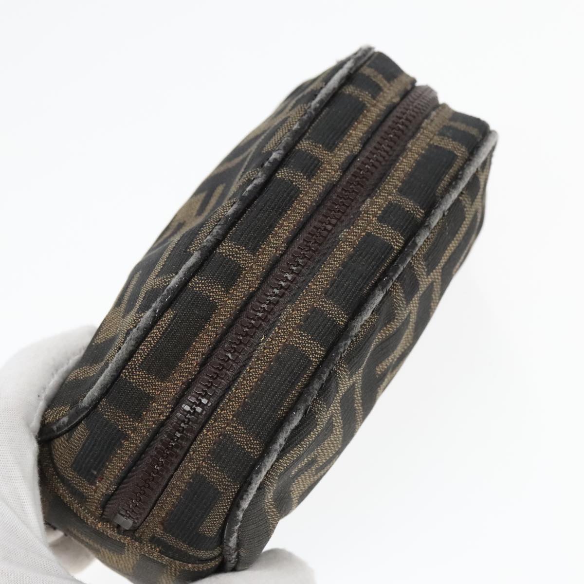 FENDI Zucca Canvas Pouch Brown Black Silver 92188