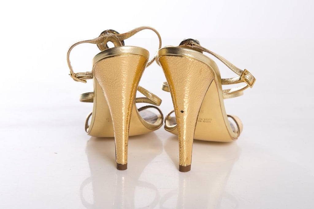Roberto Cavalli Gold & Multi Cobra Detail Sandals SZ 36