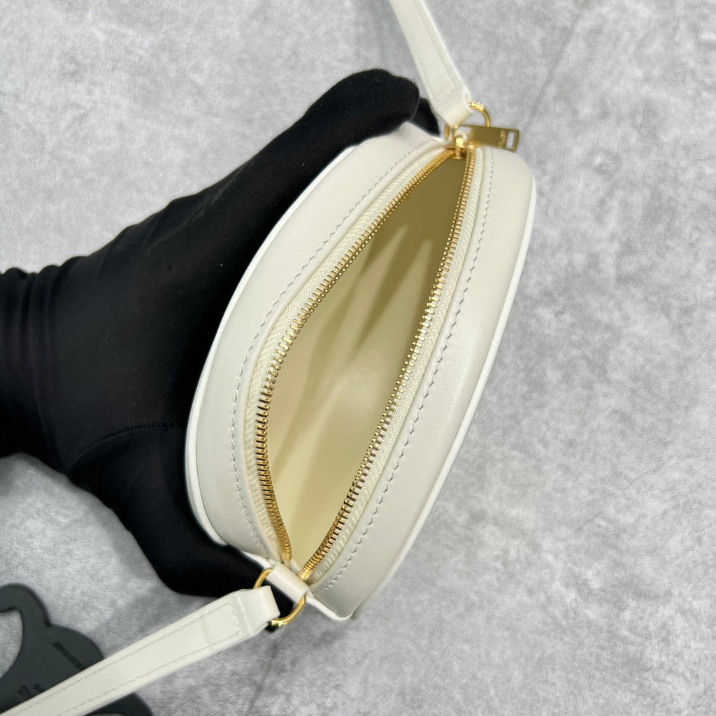 GLAMI Crossbody Oval Purse Cuir Triomphe White For Women 6in/16cm