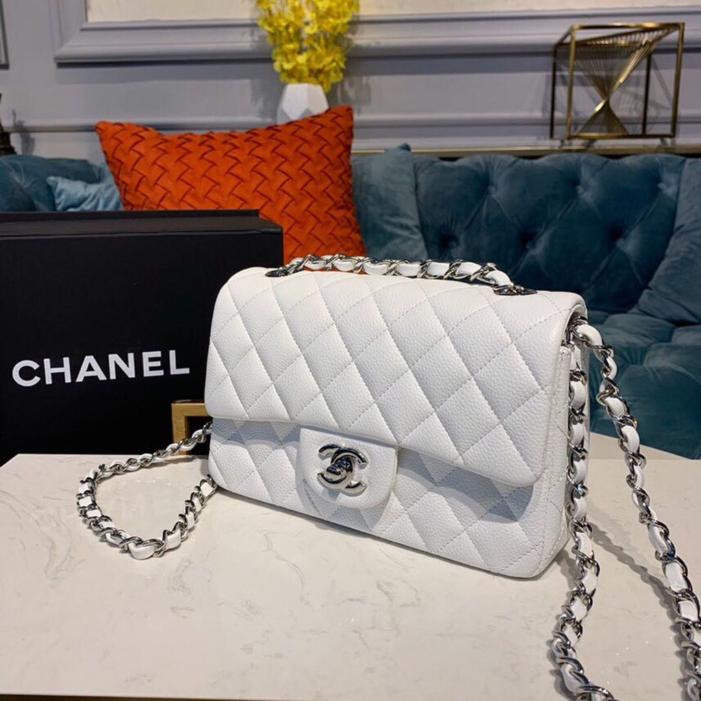 CHLSmall Classic Handbag Silver Hardware White For Women, Women’s Bags, Shoulder And Crossbody Bags 7.8in/20cm A01113