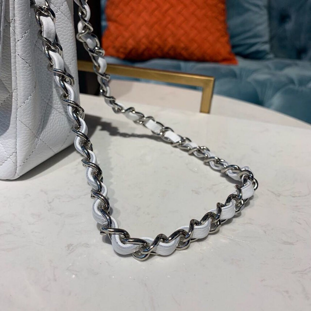 CHLSmall Classic Handbag Silver Hardware White For Women, Women’s Bags, Shoulder And Crossbody Bags 7.8in/20cm A01113
