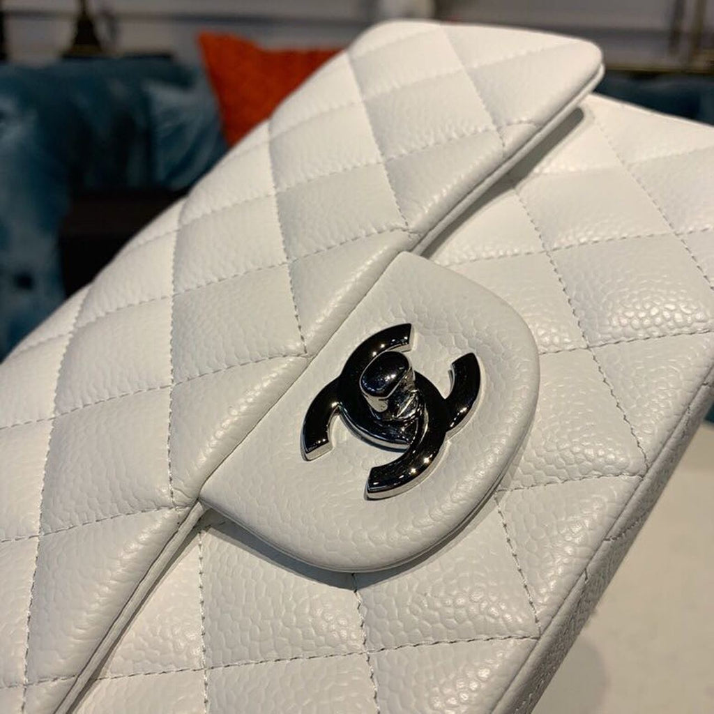 CHLSmall Classic Handbag Silver Hardware White For Women, Women’s Bags, Shoulder And Crossbody Bags 7.8in/20cm A01113