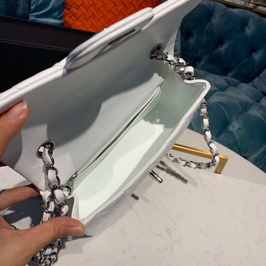 CHLSmall Classic Handbag Silver Hardware White For Women, Women’s Bags, Shoulder And Crossbody Bags 7.8in/20cm A01113
