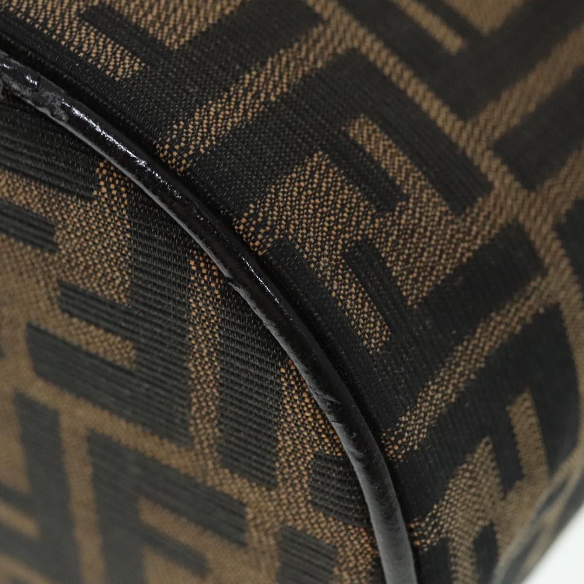 FENDI Zucca Canvas Vanity Hand Bag Brown Black Silver 92279