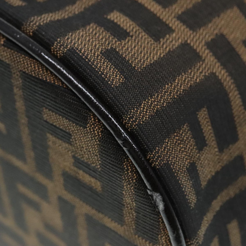 FENDI Zucca Canvas Vanity Hand Bag Brown Black Silver 92279