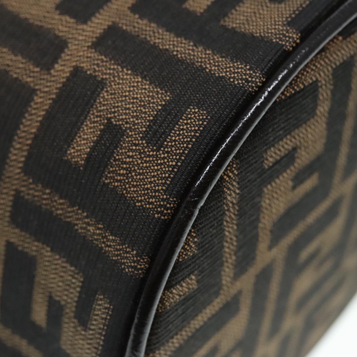 FENDI Zucca Canvas Vanity Hand Bag Brown Black Silver 92279