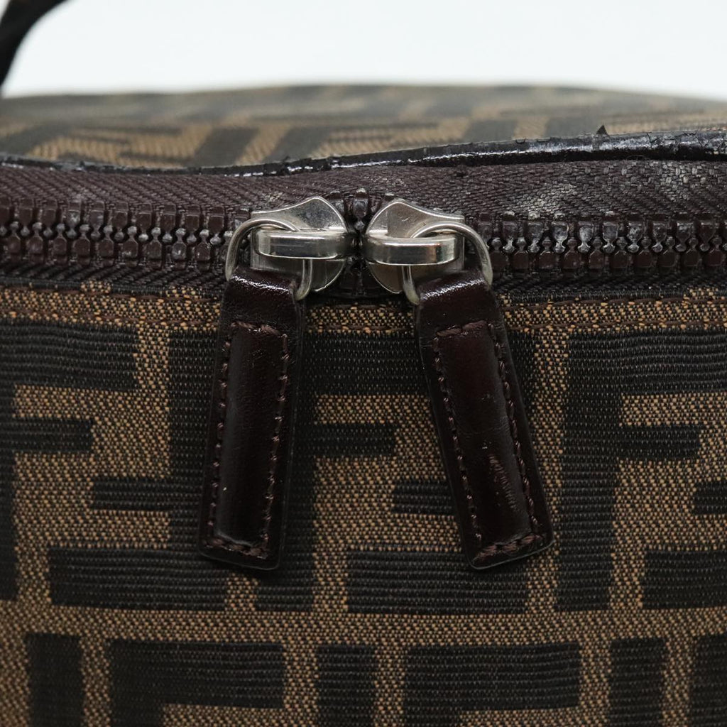 FENDI Zucca Canvas Vanity Hand Bag Brown Black Silver 92279