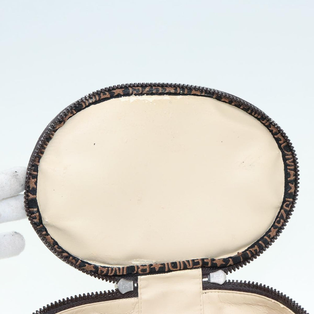 FENDI Zucca Canvas Vanity Hand Bag Brown Black Silver 92279
