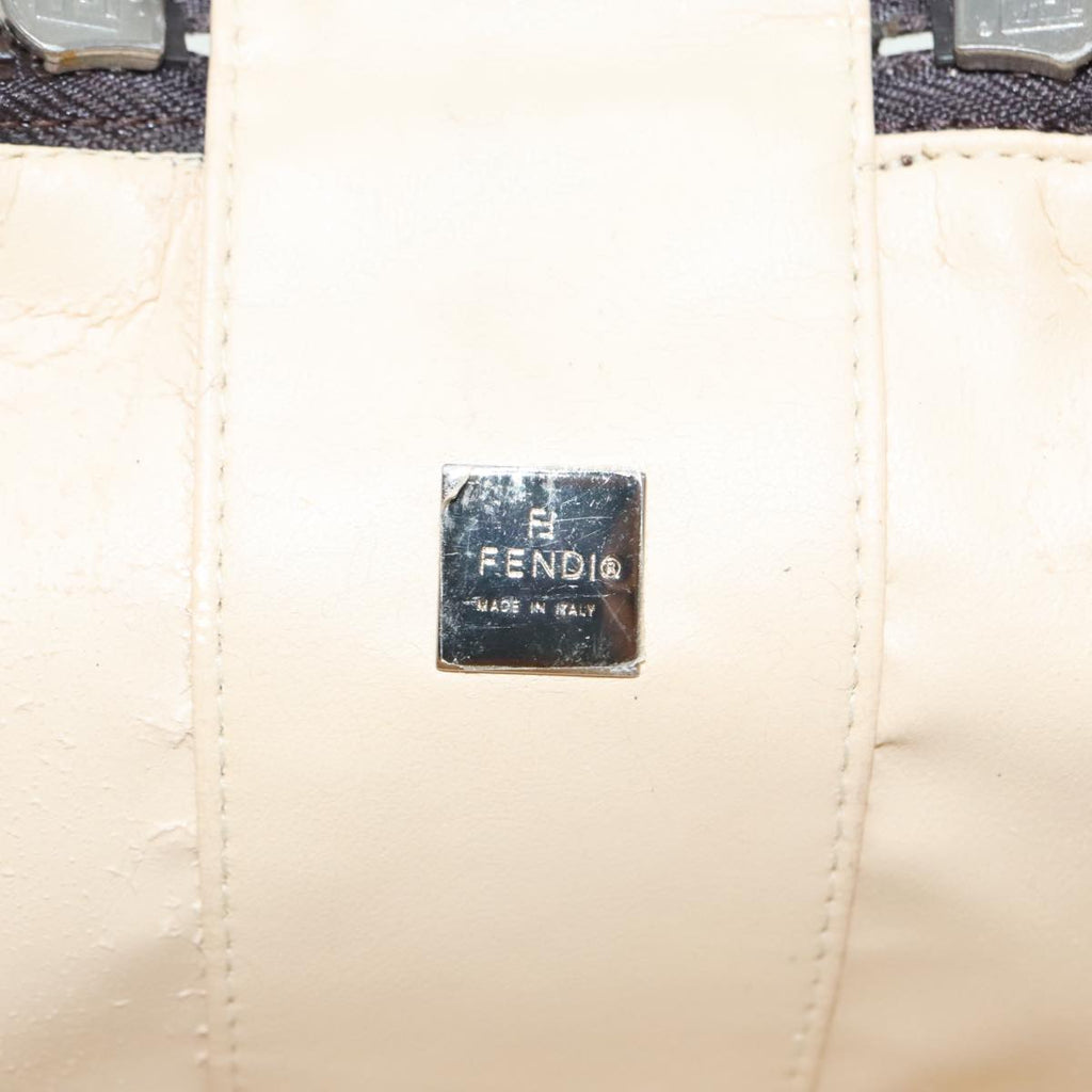 FENDI Zucca Canvas Vanity Hand Bag Brown Black Silver 92279