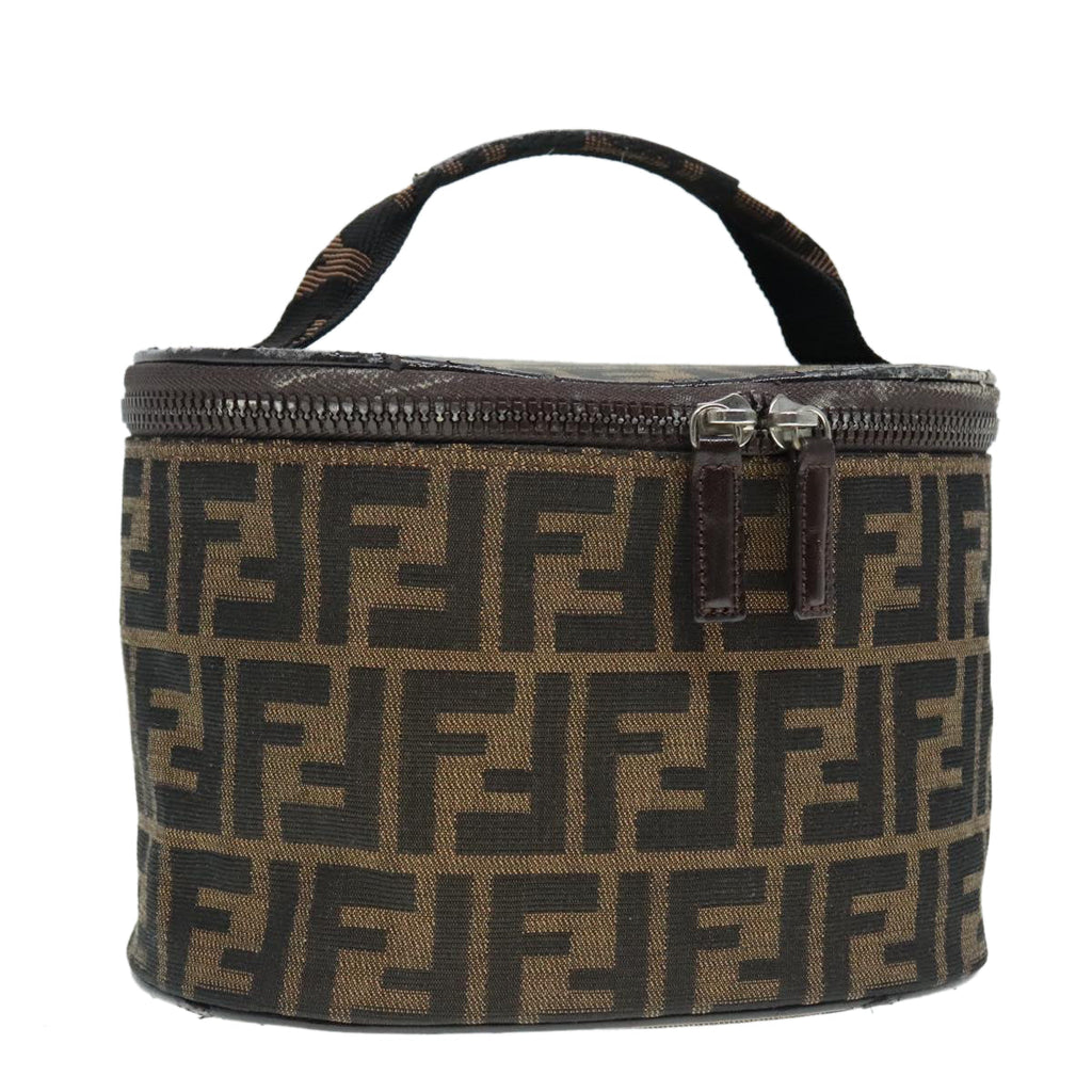 FENDI Zucca Canvas Vanity Hand Bag Brown Black Silver 92279