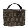 FENDI Zucca Canvas Vanity Hand Bag Brown Black Silver 92279