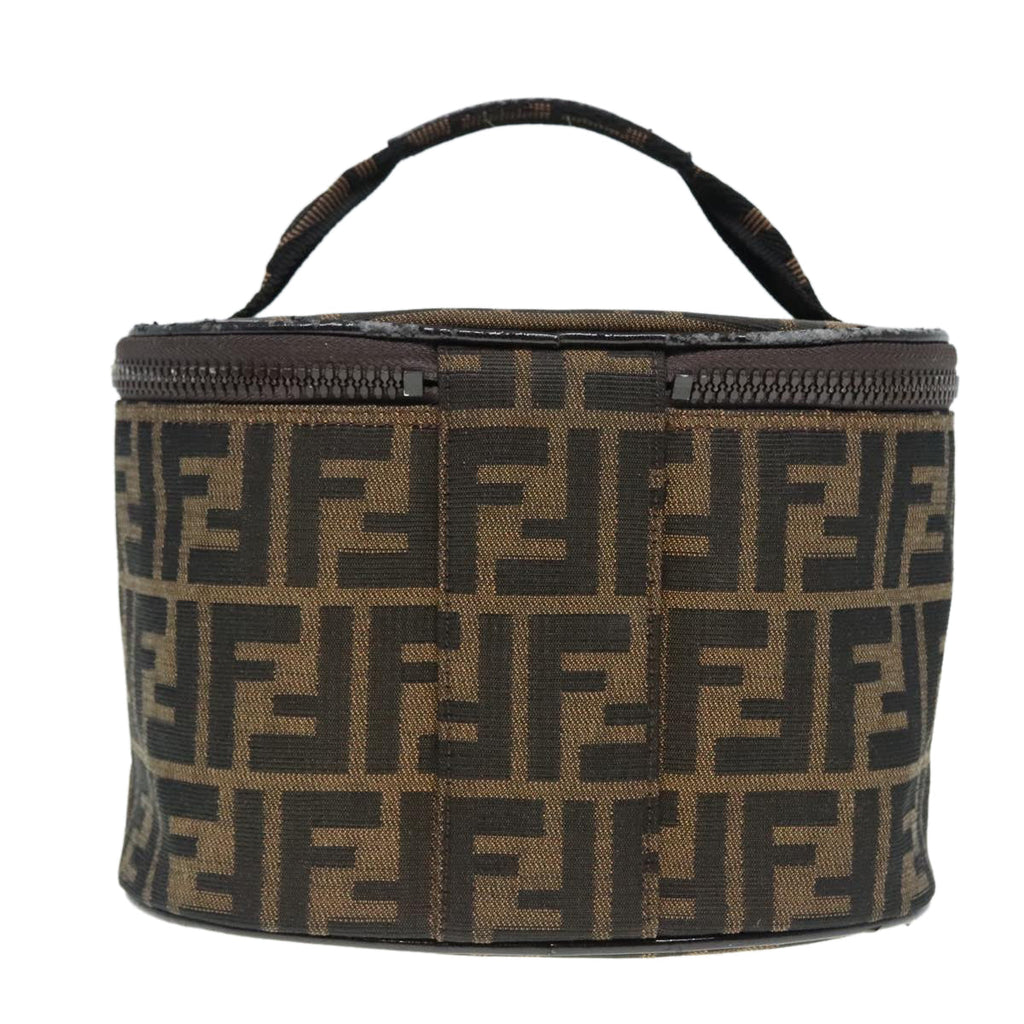 FENDI Zucca Canvas Vanity Hand Bag Brown Black Silver 92279