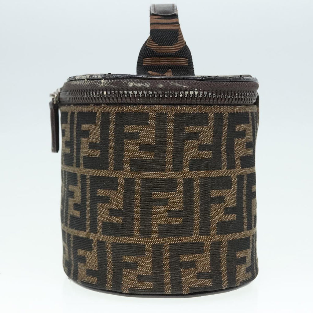 FENDI Zucca Canvas Vanity Hand Bag Brown Black Silver 92279