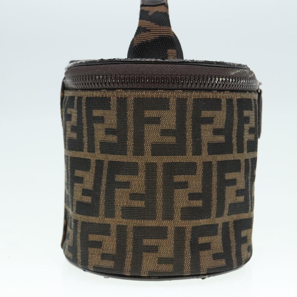 FENDI Zucca Canvas Vanity Hand Bag Brown Black Silver 92279