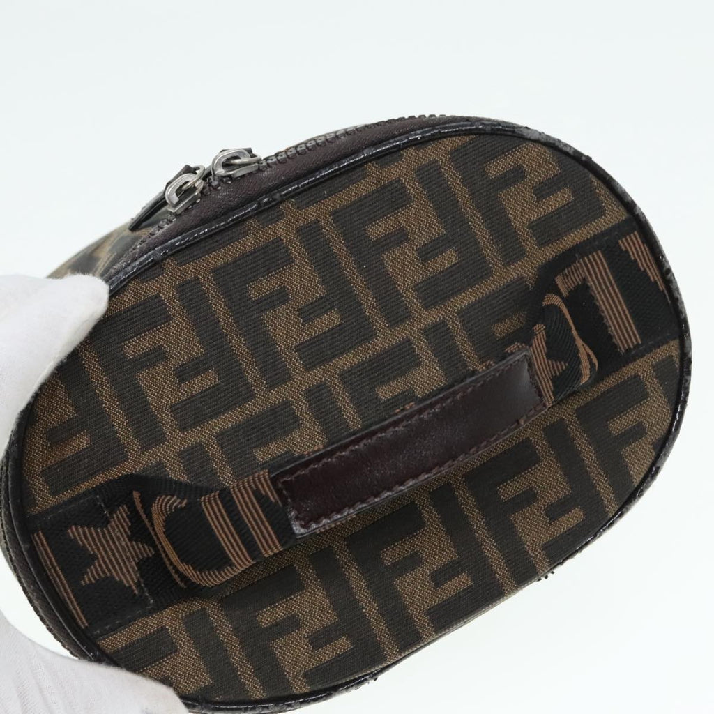 FENDI Zucca Canvas Vanity Hand Bag Brown Black Silver 92279