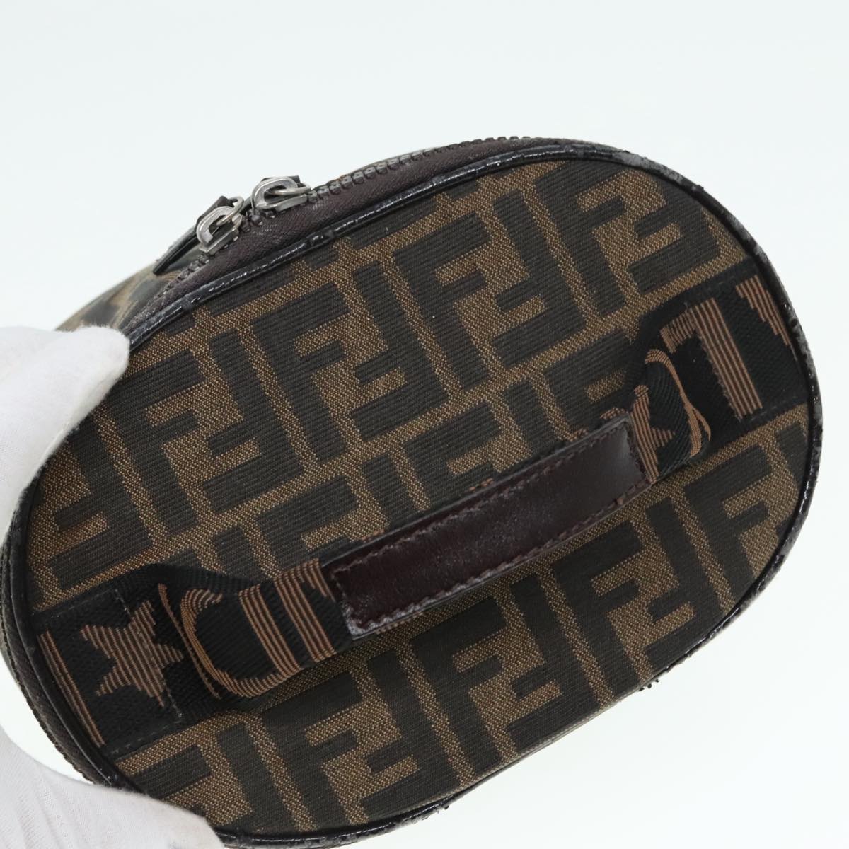 FENDI Zucca Canvas Vanity Hand Bag Brown Black Silver 92279