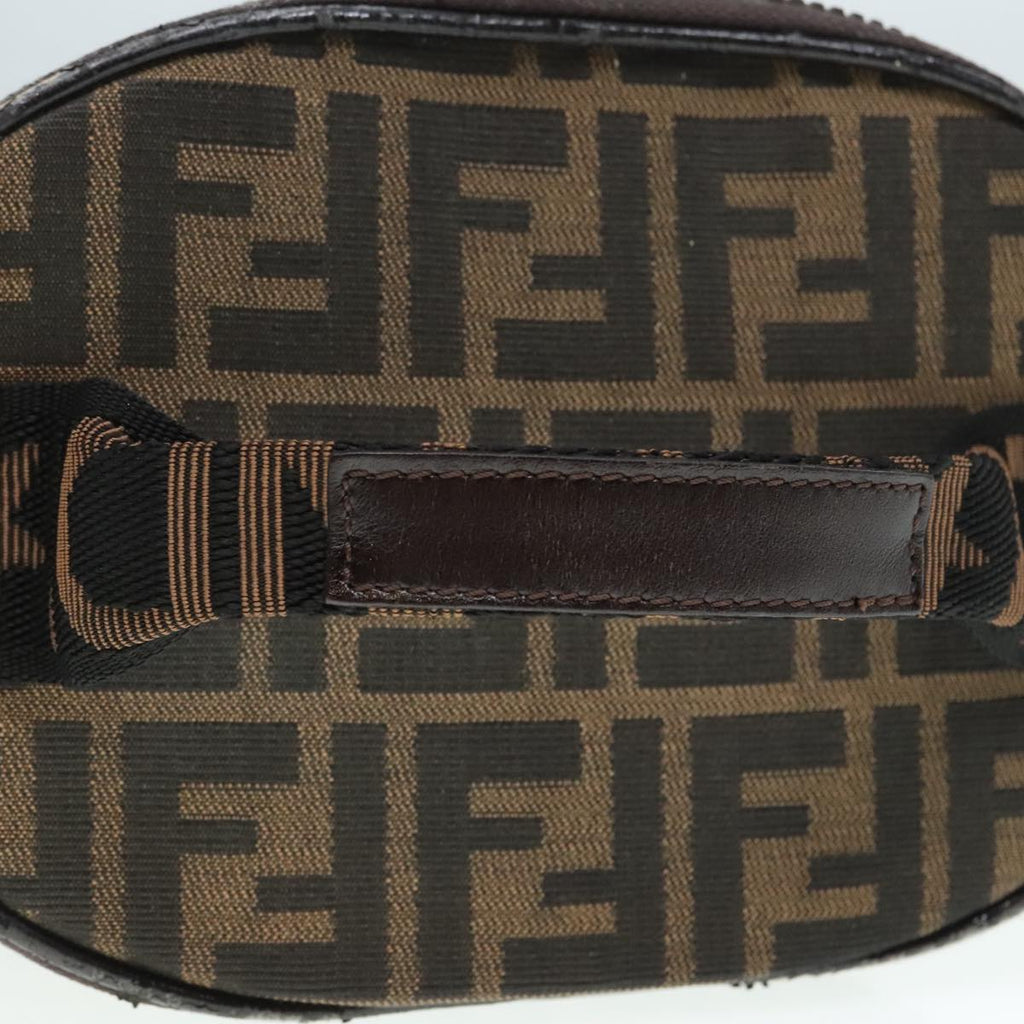 FENDI Zucca Canvas Vanity Hand Bag Brown Black Silver 92279