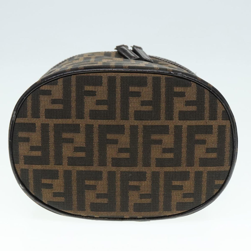 FENDI Zucca Canvas Vanity Hand Bag Brown Black Silver 92279