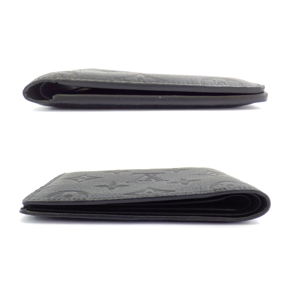 Louis Vuitton Portefolio Multiple Double Fold Wallet Black Monogram Leather Compact Wallet Mens