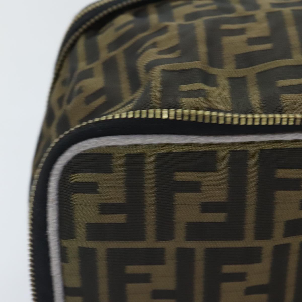 FENDI Zucca Canvas Vanity Pouch Brown Black gold 92315