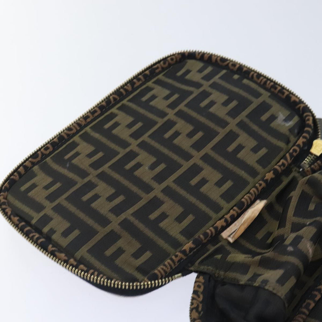 FENDI Zucca Canvas Vanity Pouch Brown Black gold 92315