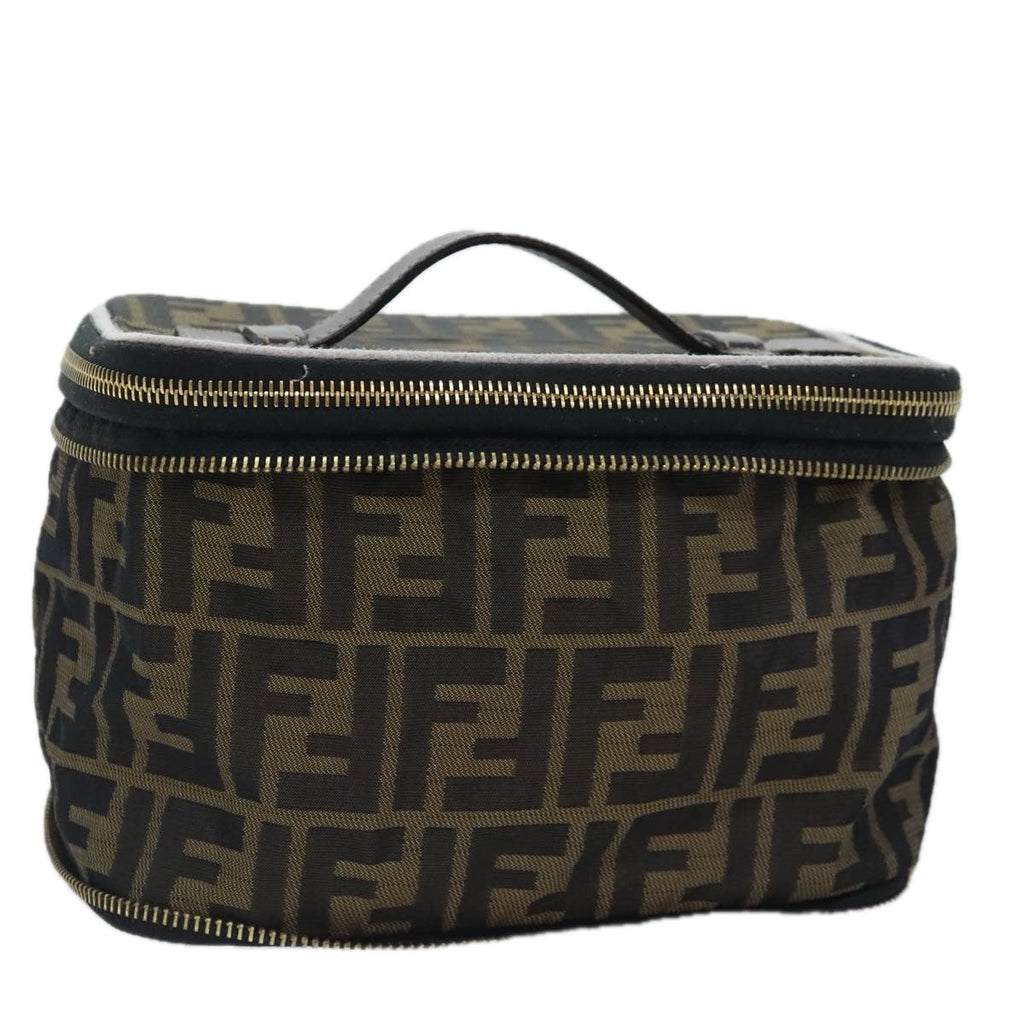 FENDI Zucca Canvas Vanity Pouch Brown Black gold 92315