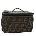 FENDI Zucca Canvas Vanity Pouch Brown Black gold 92315