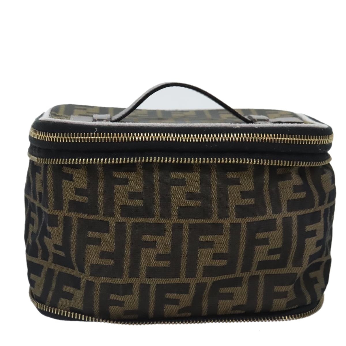 FENDI Zucca Canvas Vanity Pouch Brown Black gold 92315