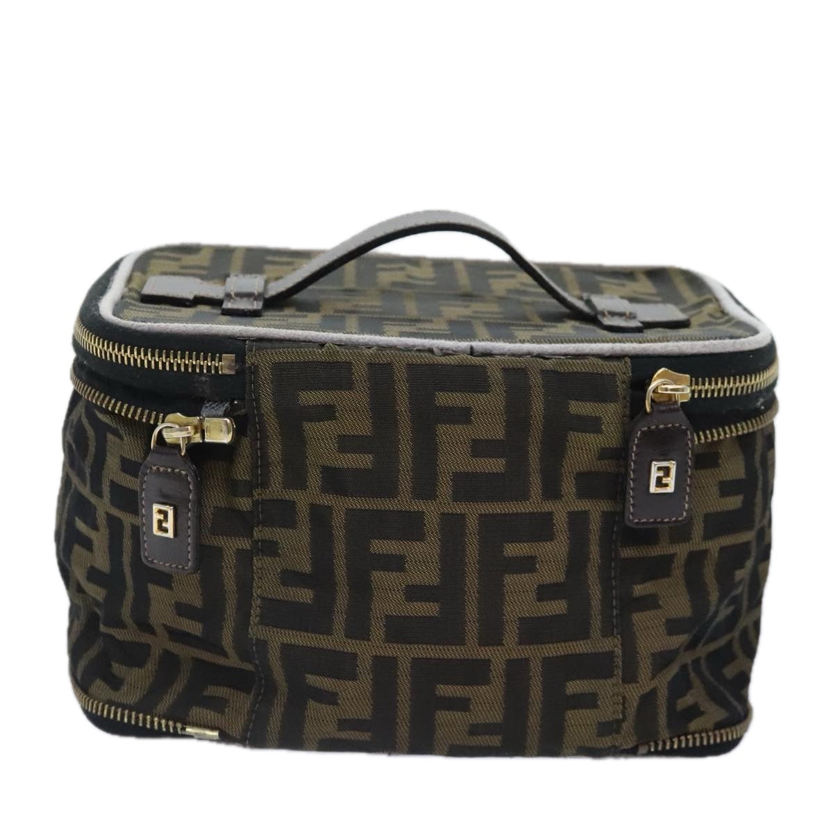 FENDI Zucca Canvas Vanity Pouch Brown Black gold 92315