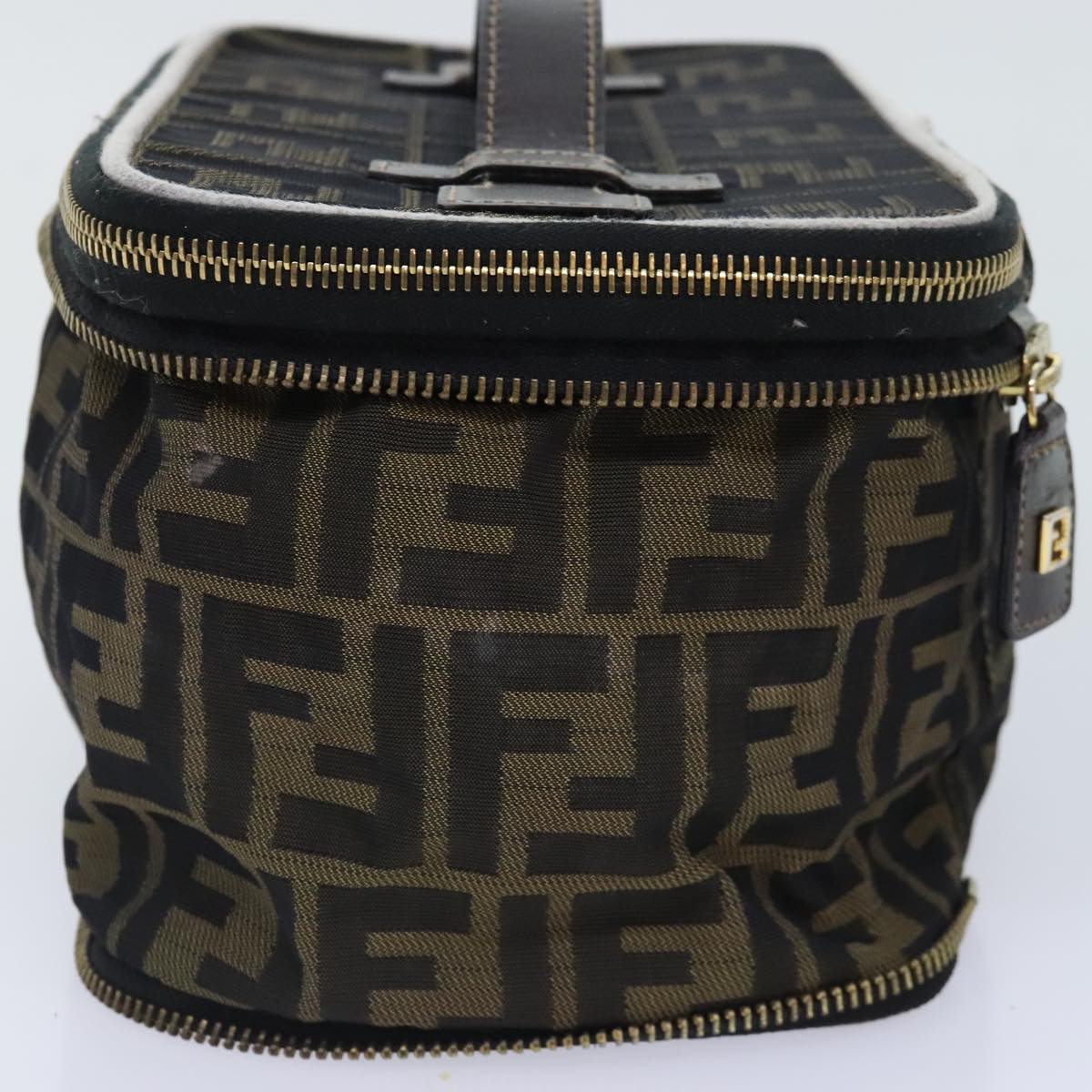 FENDI Zucca Canvas Vanity Pouch Brown Black gold 92315