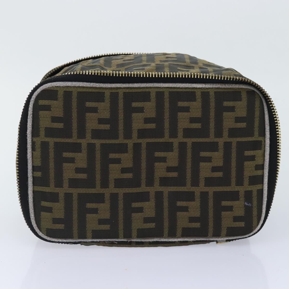 FENDI Zucca Canvas Vanity Pouch Brown Black gold 92315