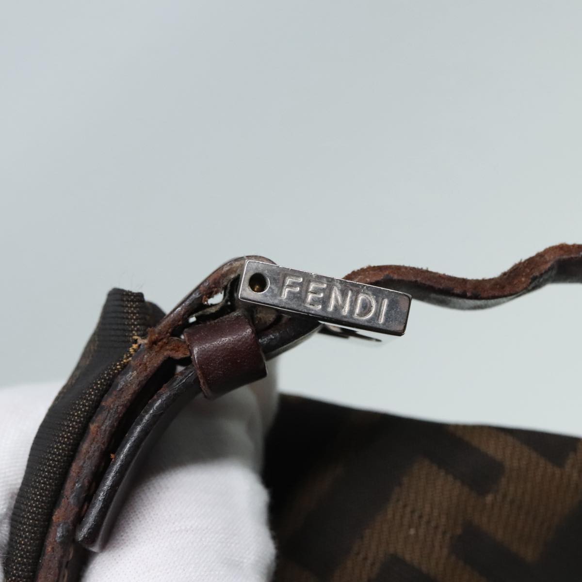 FENDI Zucca Canvas Hand Bag Brown Black Silver 92328