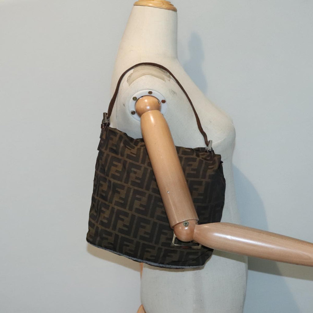 FENDI Zucca Canvas Hand Bag Brown Black Silver 92328