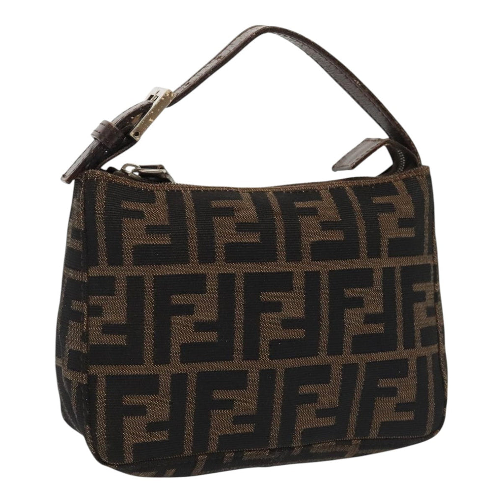 FENDI Zucca Canvas Hand Bag Brown Black Silver 92329